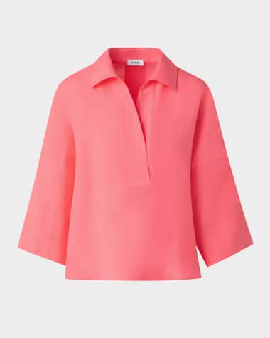 Akris punto Kimono-Sleeve Linen Collared Blouse