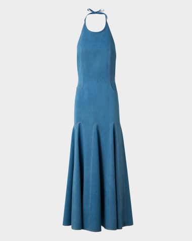 Akris punto Mixed-Media Halter Pleated Midi Dress