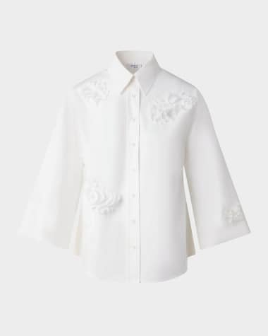 Akris punto Carnation Applique Button-Down Cotton Shirt