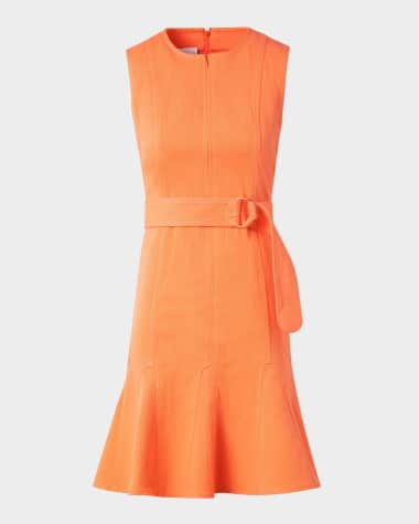 Akris punto Godet Hem Belted Cotton Denim Dress