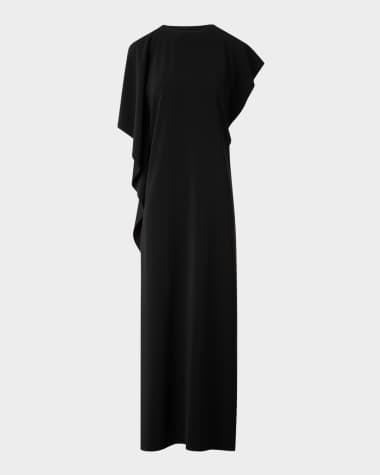 Akris punto Lasercut Off-Shoulder Drape Midi Dress