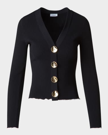 Akris punto V-Neck Viscose Stretch Rib Cardigan