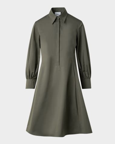 Akris punto Long-Sleeve Heavy Cotton Poplin Mini Shirtdress