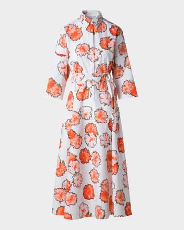 Akris punto Carnation Print Belted Midi Dress