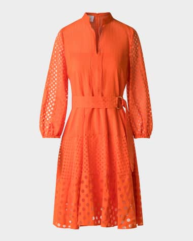 Akris punto Polka Dot Organzino Belted Shirt Dress