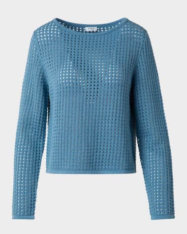 Akris punto Chunky Cotton Mesh Boatneck Sweater