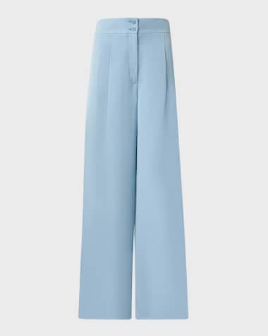 Akris punto Florence Pleated Linen Wide Straight-Leg Pants