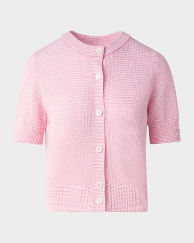 Akris punto Mesh Short-Sleeve Merino Wool Cardigan