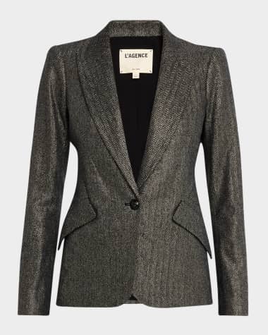 L'Agence Chamberlain Metallic Herringbone Single-Breasted Blazer