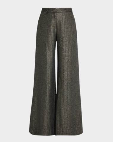 L'Agence Pilar Metallic Herringbone Wide-Leg Pants