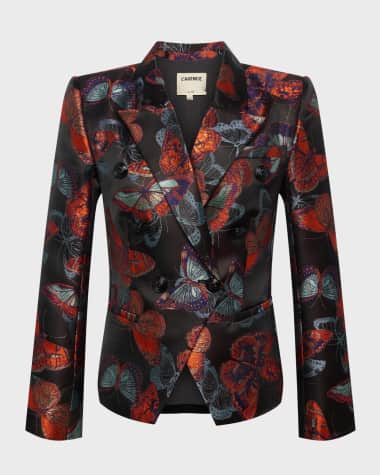 L'Agence Marie Butterfly Jacquard Double-Breasted Blazer