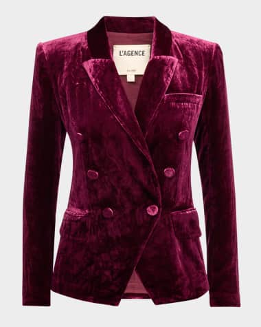 L'Agence Kenzie Double-Breasted Velvet Blazer