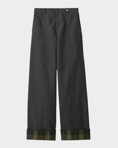 Burberry Check Cuff Wide-Leg Trousers