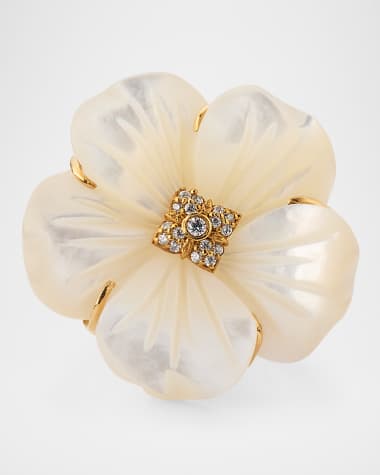 Stephen Dweck 18K Yellow Gold Colorbloom White Mother-of-Pearl and Diamond Statement Ring
