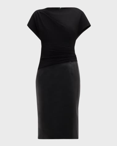 Rickie Freeman for Teri Jon Pleated Crepe and Vegan Leather Dress