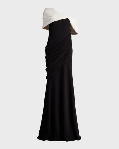 Tadashi Shoji One-Shoulder Draped Crepe Gown