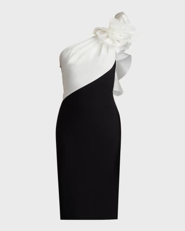 Tadashi Shoji One-Shoulder Two-Tone Taffeta & Crepe Dress