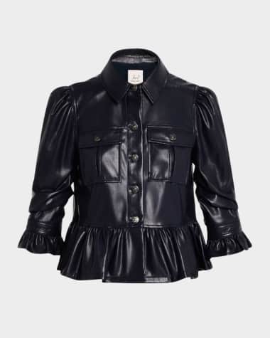 Cinq a Sept Delanie Ruffled Vegan Leather Jacket