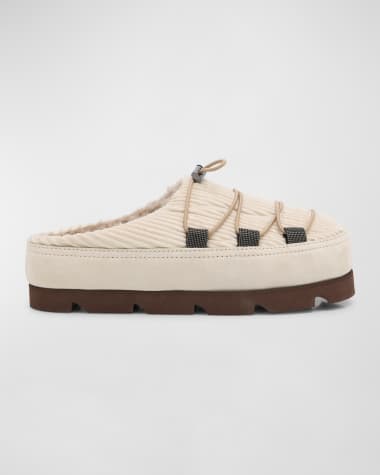 Brunello Cucinelli Suede Lace-Up Cozy Mule Slippers