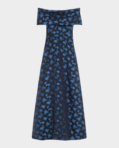 Lela Rose Deedie Guipure Lace Off-Shoulder Gown