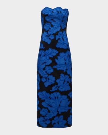 Lela Rose Natasha Strapless Floral-Embroidered Midi Dress