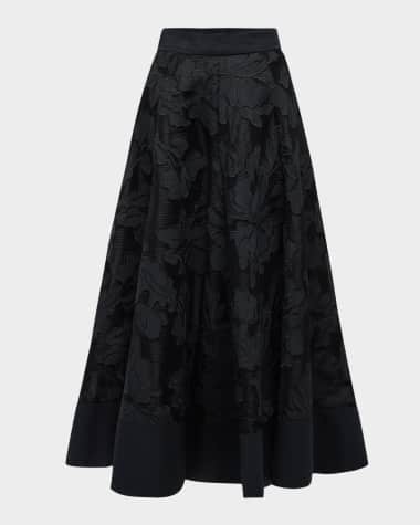 Lela Rose Floral Embroidered Midi Full Skirt