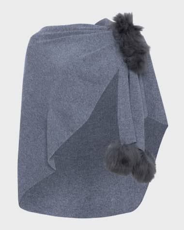 Gorski Select Wool Capelet With Lamb Shearling Poms