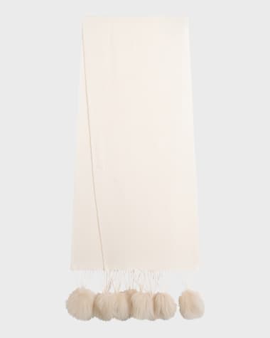 Gorski Select Cashmere Stole With Lamb Shearling Poms