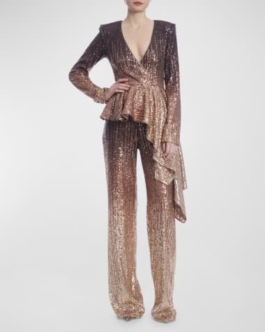 Badgley Mischka Collection Ombre Sequin High-Low Peplum Jacket