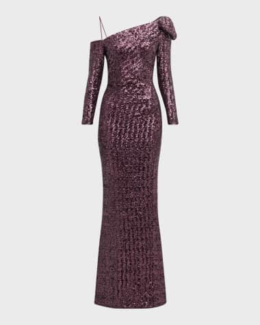 Chiara Boni La Petite Robe One-Shoulder Sequin Column Gown