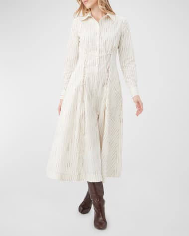 Trina Turk Omari Striped Lace-Up Midi Shirtdress