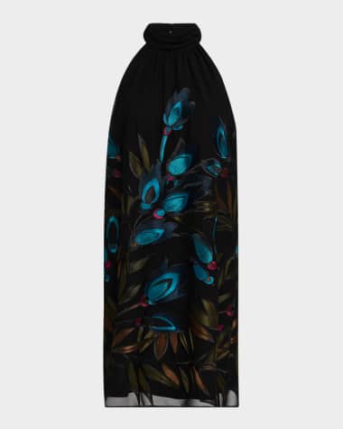 Trina Turk Zana Floral-Embroidered Halter Mini Dress
