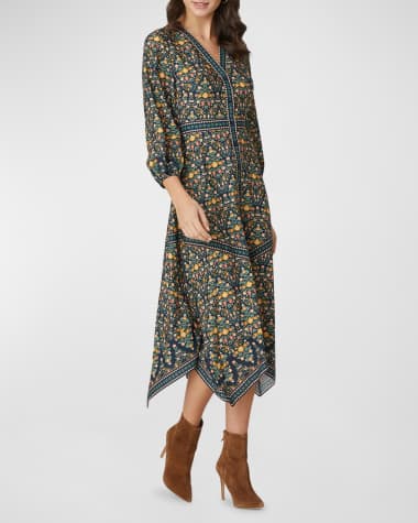 Shoshanna Risa Floral-Print Handkerchief Midi Dress