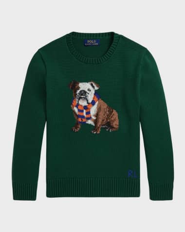 Ralph Lauren Boy's Bulldog Intarsia Knit Sweater, Size 2-7 Boy's Bulldog Intarsia Knit Sweater, Size S-XL