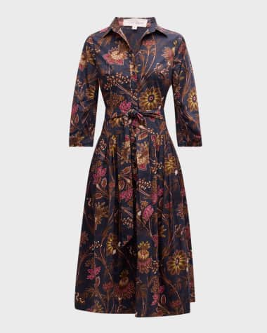 Cara Cara Raya Floral 3/4-Sleeve Midi Shirtdress