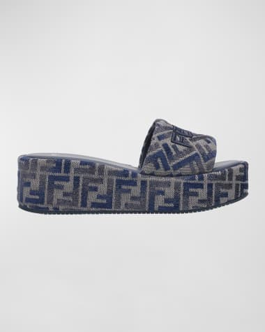 Fendi Sunshine FF Chenille Jacquard Platform Sandals