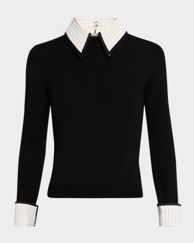 Alice + Olivia Porla Pinstripe Collared Sweater