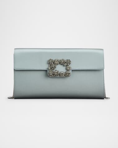 Roger Vivier Flower Buckle Envelope Flap Satin Clutch Bag