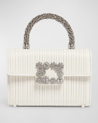 Roger Vivier Mini Plisse Flower Leather Top-Handle Bag