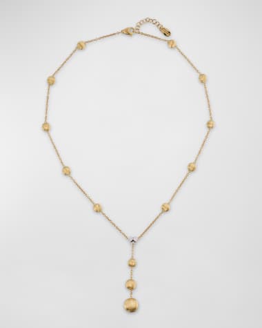 Marco Bicego 18K Yellow Gold Y Drop Necklace with 3 Diamonds
