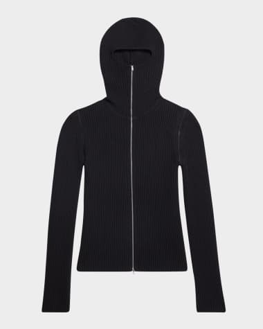 Helmut Lang Men's Ribbed Zip-Shoulder Balaclava Sweater