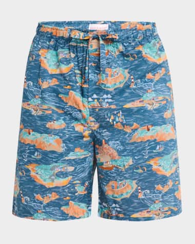 Derek Rose Men's Ledbury Seascape Cotton Lounge Shorts