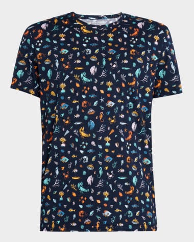 Derek Rose Men's Robin Sea Creatures Print Crewneck T-Shirt