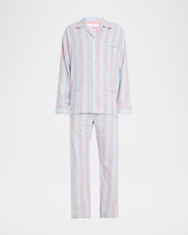 Derek Rose Men's Kelburn Cotton Stripe Long Pajama Set