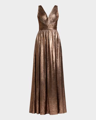 Zac Posen Pleated Metallic Georgette Gown