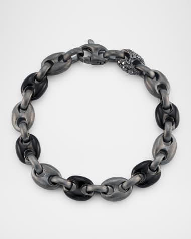 Marco Dal Maso ULYSSES Oxidized Silver and Black Enamel Diamond Chain Bracelet