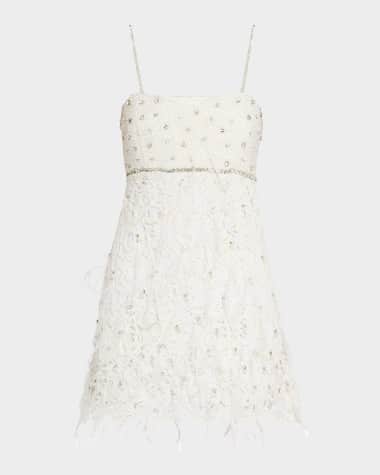 LoveShackFancy Brianne Embellished Lace Mini Dress