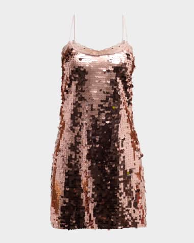 LoveShackFancy Grecia Sequin Spaghetti-Strap Mini Dress