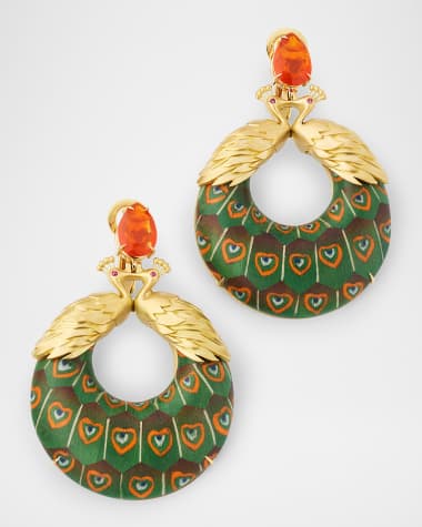 Silvia Furmanovich Round Peacock Marquetry Earrings with Diamonds and Opal