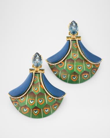 Silvia Furmanovich Peacock Marquetry Earrings with Diamonds, Sapphires and Emeralds